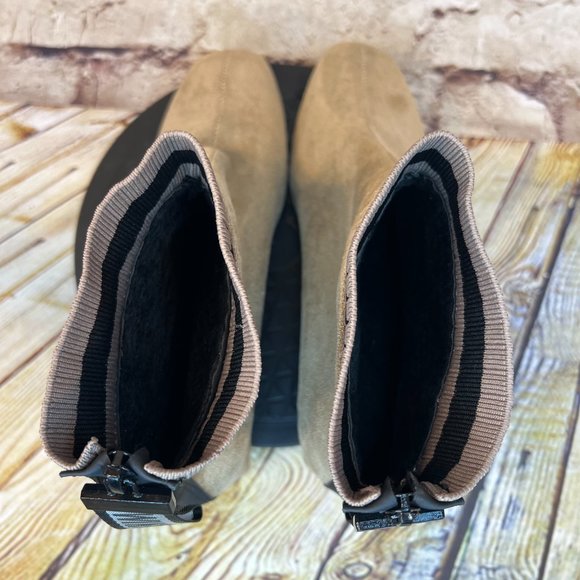 Winter Womens Tan Square Block Heel Zip Knit Trim Ankle Boots Booties Size 41 - Picture 4 of 9